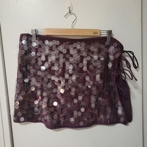 NWT PLT Shape Purple Sequin Tie Side Split Mini Skirt - 12